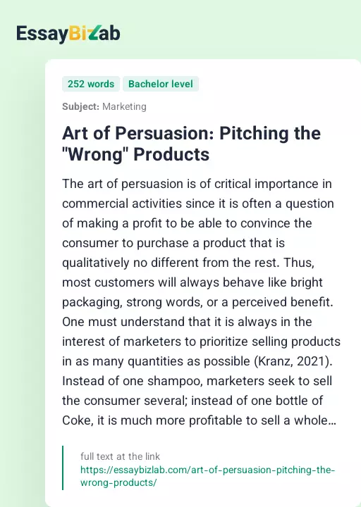Art of Persuasion: Pitching the "Wrong" Products - Essay Preview