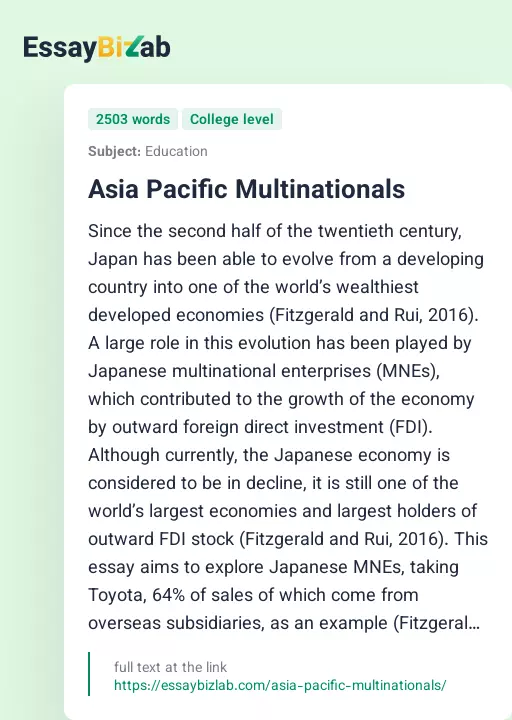 Asia Pacific Multinationals - Essay Preview