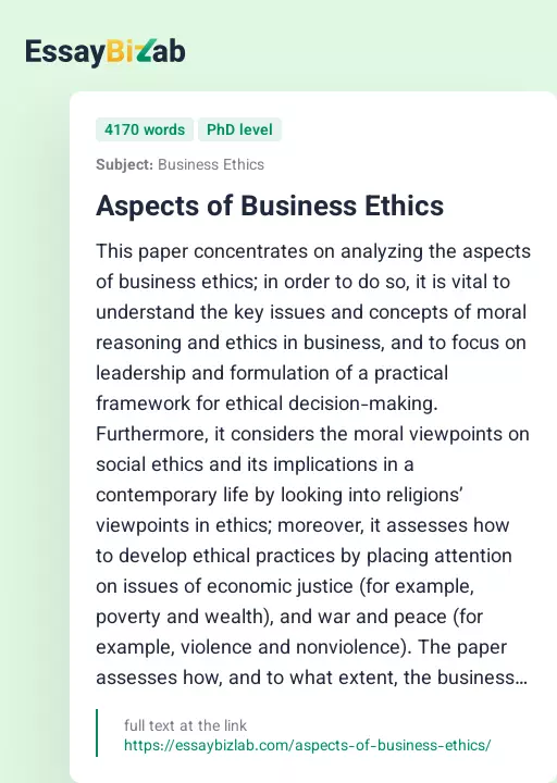 Aspects of Business Ethics - Essay Preview