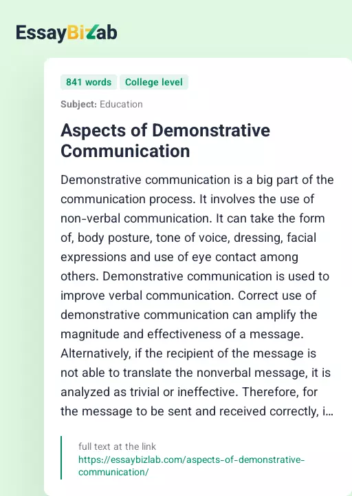 Aspects of Demonstrative Communication - Essay Preview