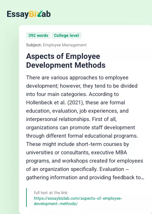 Aspects of Employee Development Methods - Essay Preview