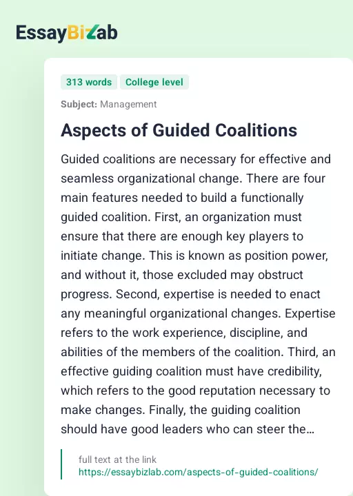 Aspects of Guided Coalitions - Essay Preview
