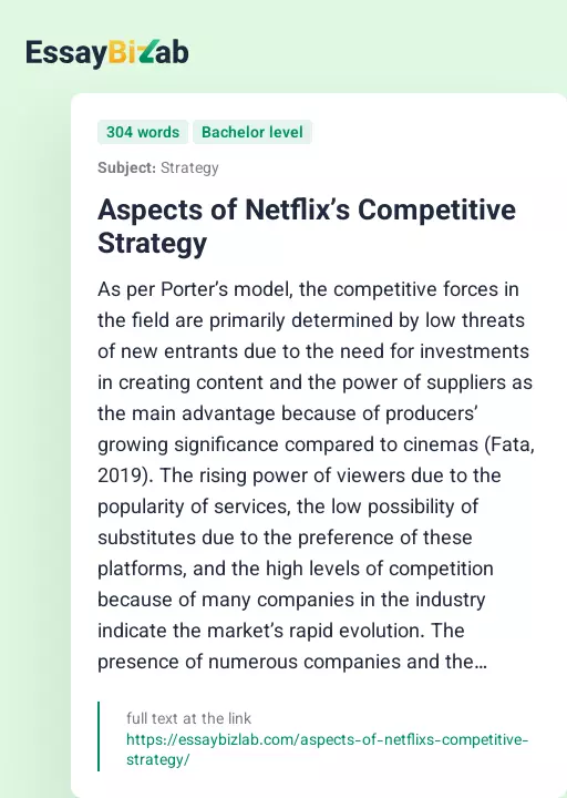 Aspects of Netflix’s Competitive Strategy - Essay Preview