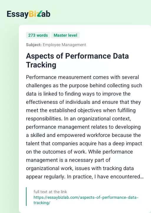 Aspects of Performance Data Tracking - Essay Preview