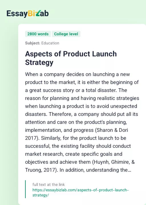Aspects of Product Launch Strategy - Essay Preview