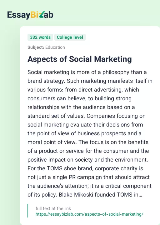 Aspects of Social Marketing - Essay Preview