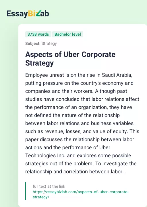 Aspects of Uber Corporate Strategy - Essay Preview