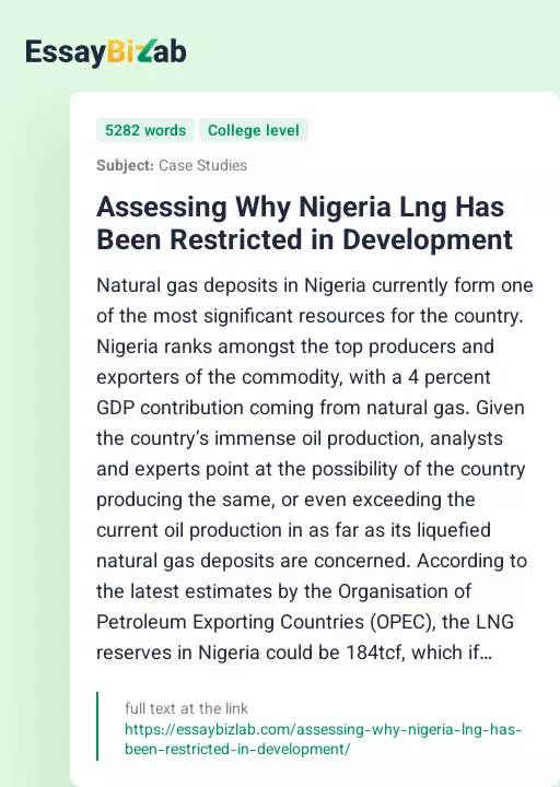 Assessing Why Nigeria Lng Has Been Restricted in Development - Essay Preview