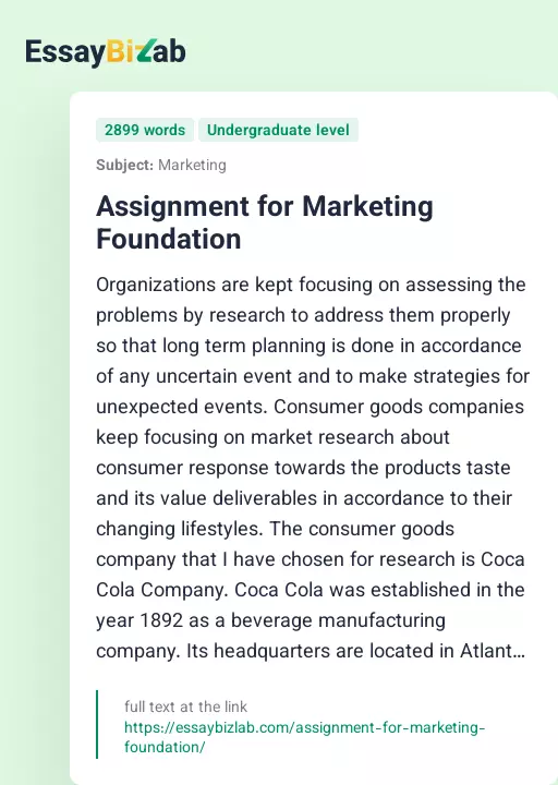 Assignment for Marketing Foundation - Essay Preview