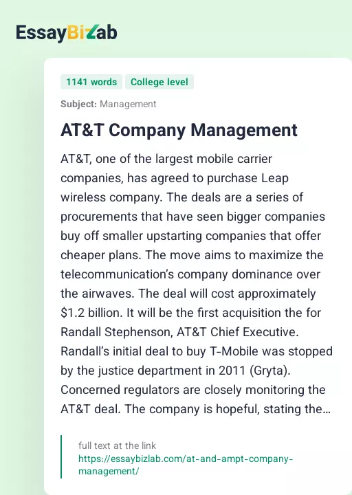AT&T Company Management - Essay Preview