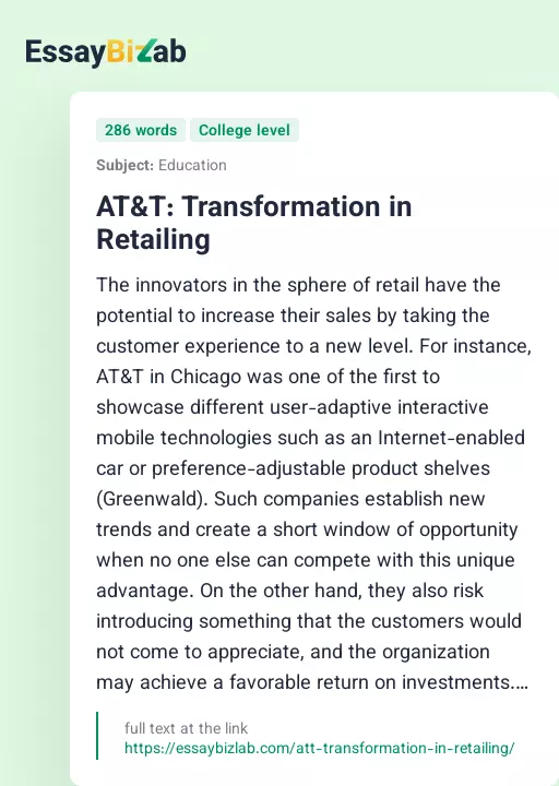 AT&T: Transformation in Retailing - Essay Preview