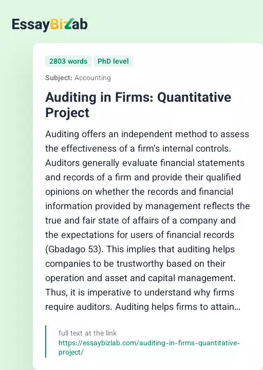 Auditing in Firms: Quantitative Project - Essay Preview