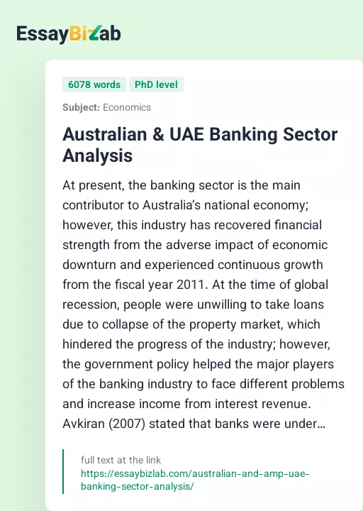 Australian & UAE Banking Sector Analysis - Essay Preview