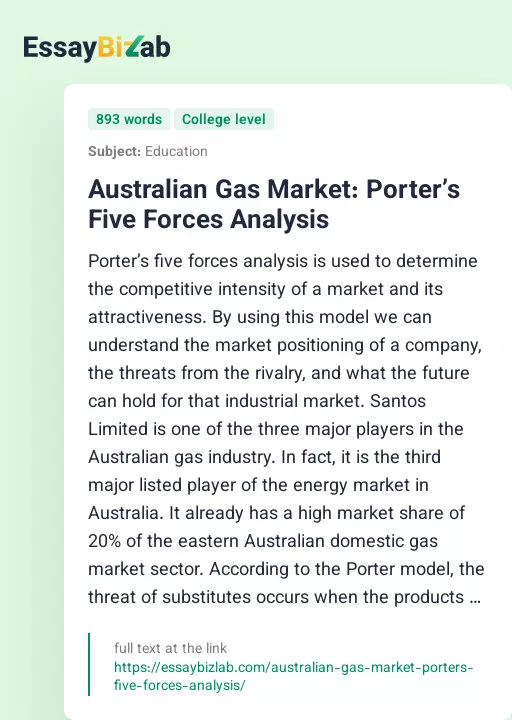 Australian Gas Market: Porter’s Five Forces Analysis - Essay Preview