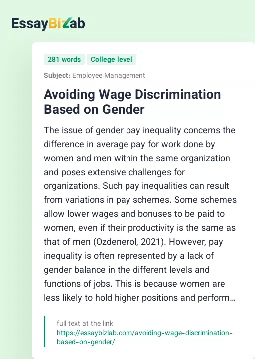 Avoiding Wage Discrimination Based on Gender - Essay Preview