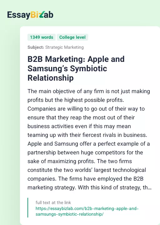 B2B Marketing: Apple and Samsung’s Symbiotic Relationship - Essay Preview