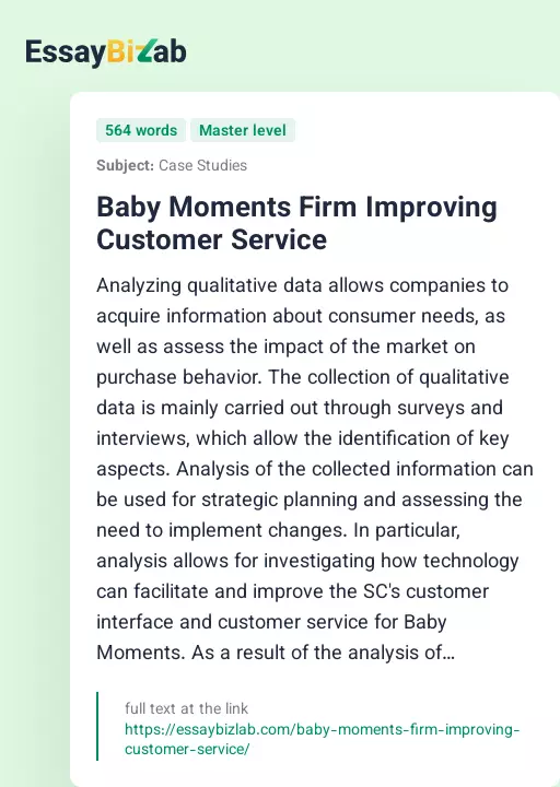 Baby Moments Firm Improving Customer Service - Essay Preview