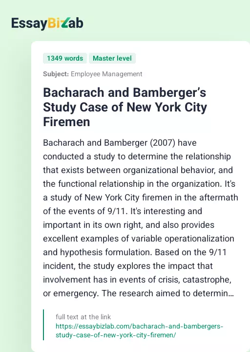 Bacharach and Bamberger’s Study Case of New York City Firemen - Essay Preview