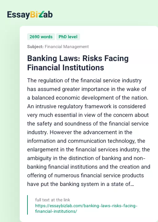 Banking Laws: Risks Facing Financial Institutions - Essay Preview