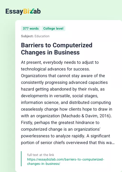 Barriers to Computerized Changes in Business - Essay Preview