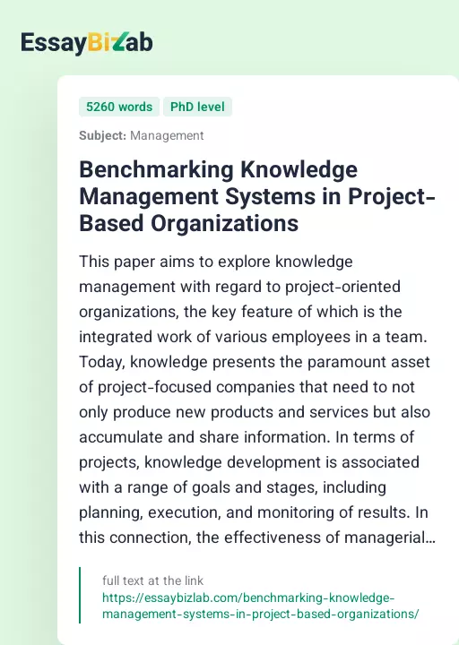 Benchmarking Knowledge Management Systems in Project-Based Organizations - Essay Preview