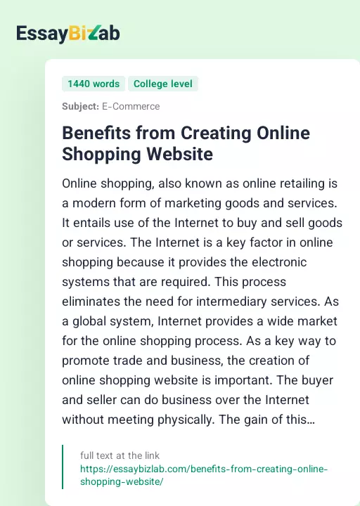 Benefits from Creating Online Shopping Website - Essay Preview