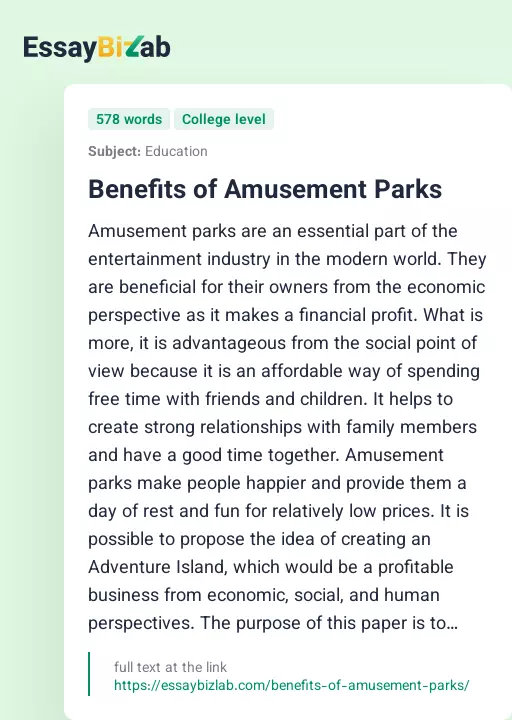 Benefits of Amusement Parks - Essay Preview