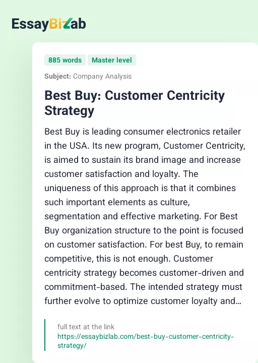 Best Buy: Customer Centricity Strategy - Essay Preview