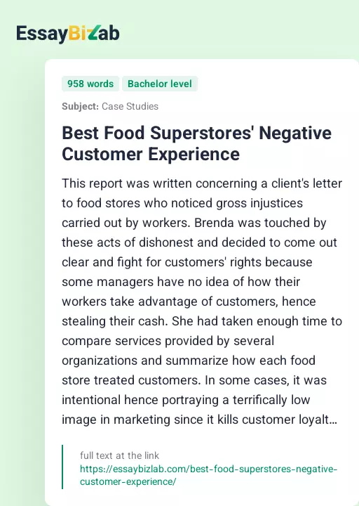 Best Food Superstores' Negative Customer Experience - Essay Preview