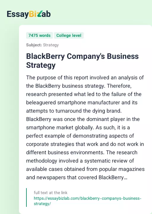 BlackBerry Company's Business Strategy - Essay Preview