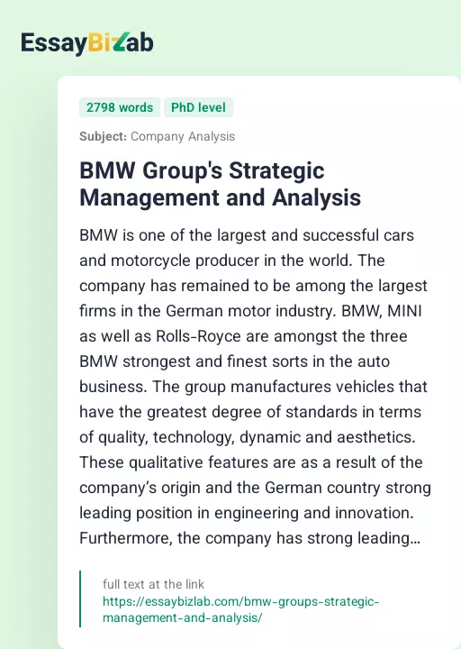 BMW Group's Strategic Management and Analysis - Essay Preview