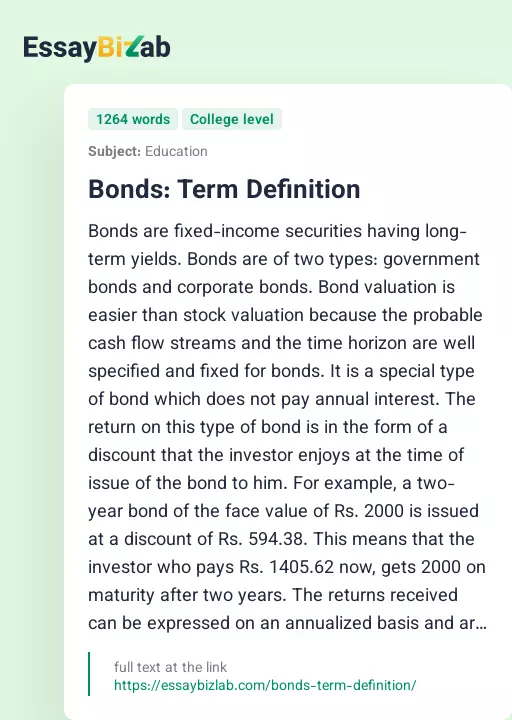 Bonds: Term Definition - Essay Preview