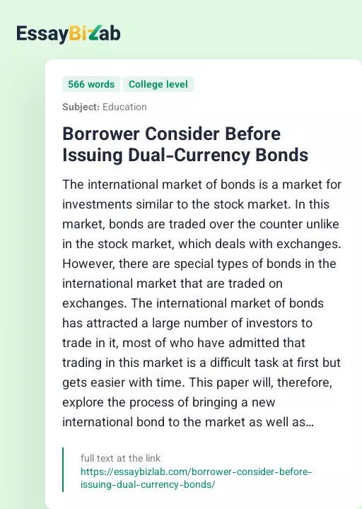 Borrower Consider Before Issuing Dual-Currency Bonds - Essay Preview