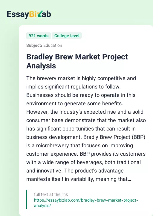 Bradley Brew Market Project Analysis - Essay Preview