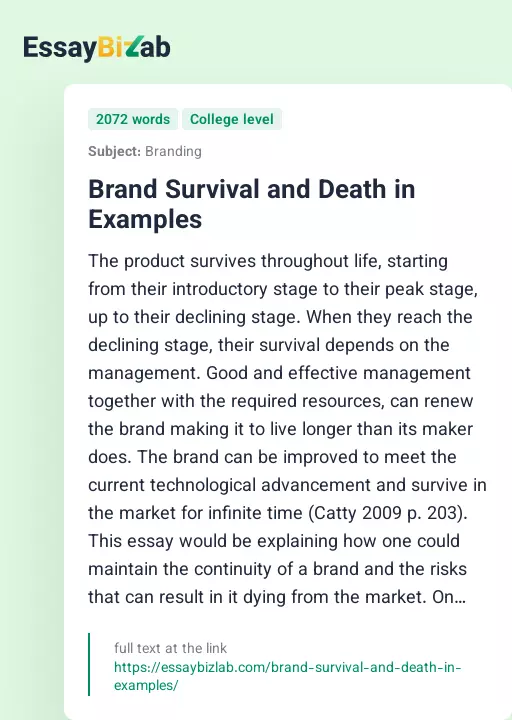 Brand Survival and Death in Examples - Essay Preview
