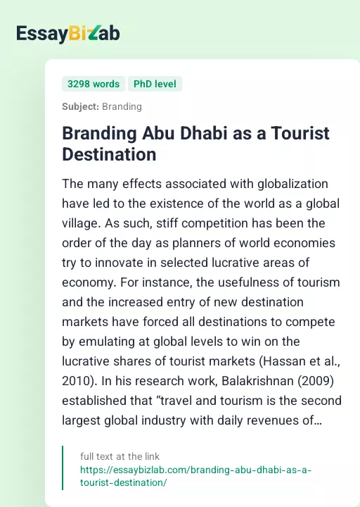 Branding Abu Dhabi as a Tourist Destination - Essay Preview