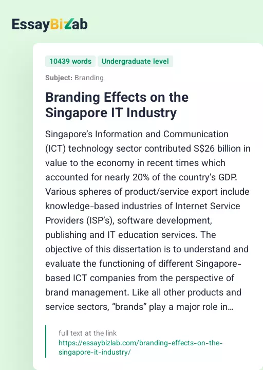 Branding Effects on the Singapore IT Industry - Essay Preview