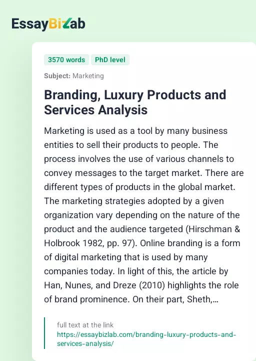 Branding, Luxury Products and Services Analysis - Essay Preview