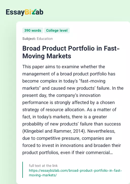 Broad Product Portfolio in Fast-Moving Markets - Essay Preview