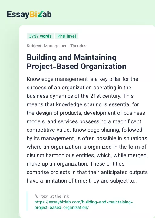 Building and Maintaining Project-Based Organization - Essay Preview
