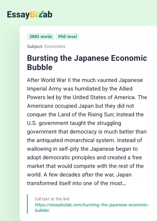 Bursting the Japanese Economic Bubble - Essay Preview