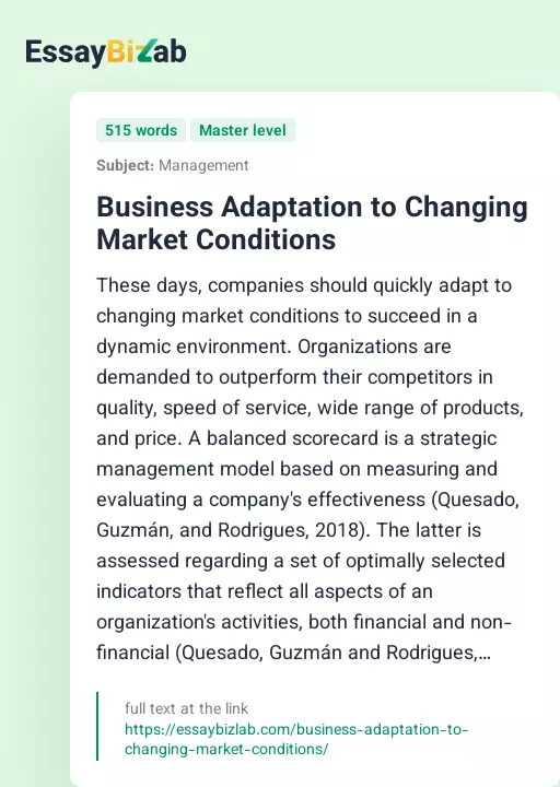 Business Adaptation to Changing Market Conditions - Essay Preview