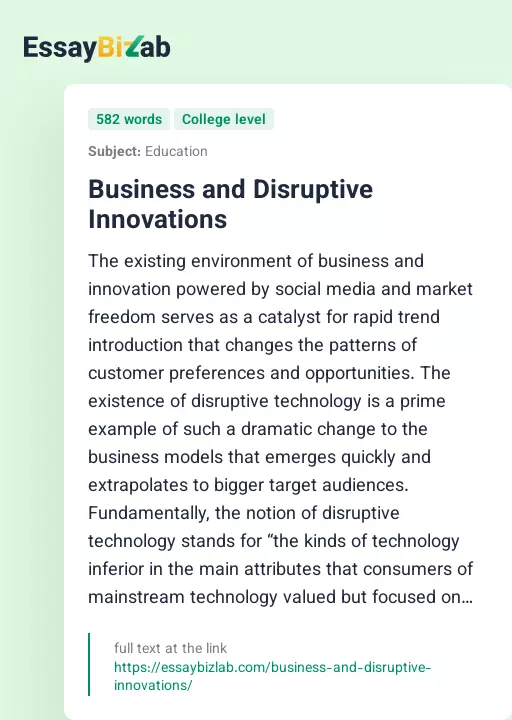 Business and Disruptive Innovations - Essay Preview