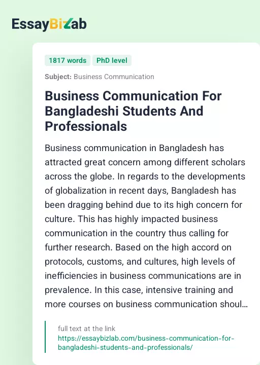 Business Communication For Bangladeshi Students And Professionals - Essay Preview