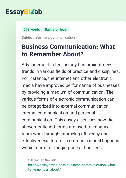 Business Communication: What to Remember About? - Essay Preview