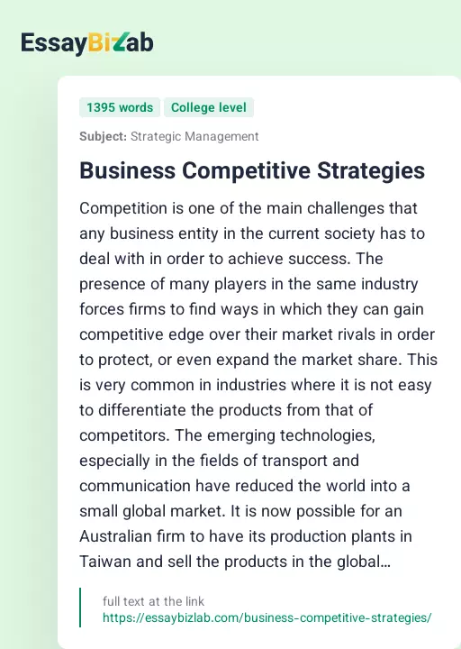 Business Competitive Strategies - Essay Preview
