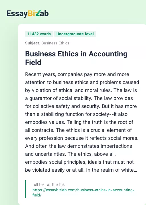 Business Ethics in Accounting Field - Essay Preview