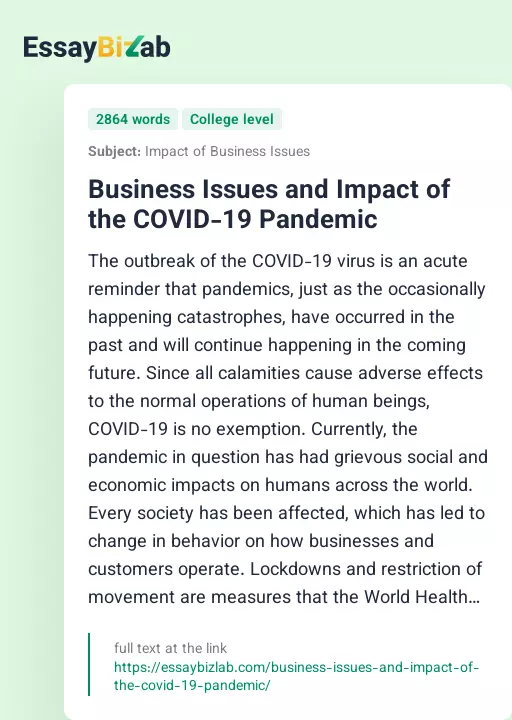 Business Issues and Impact of the COVID-19 Pandemic - Essay Preview