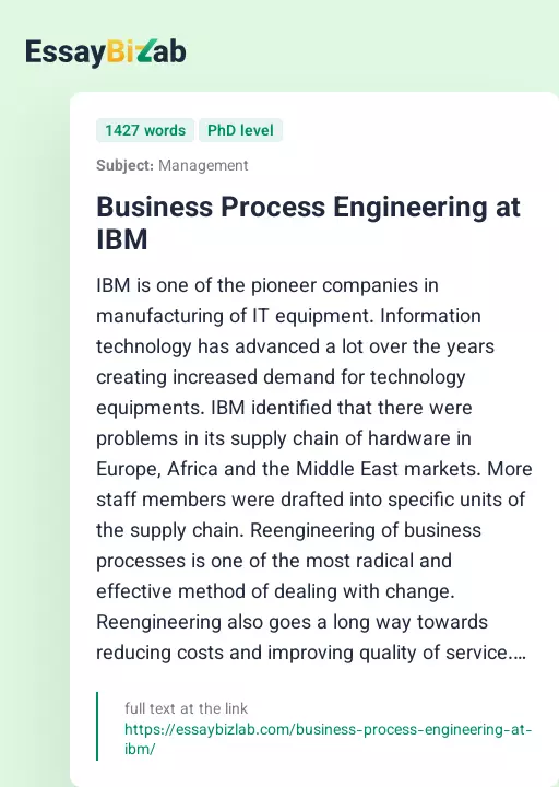 Business Process Engineering at IBM - Essay Preview