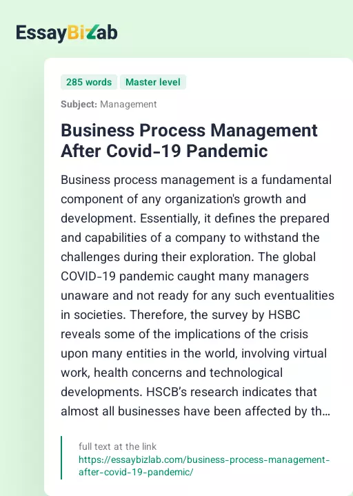 Business Process Management After Covid-19 Pandemic - Essay Preview